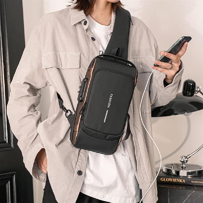Man wearing ANVOS ANV-DR-172 Anti-Theft Sling Bag crossbody style for travel and daily commute