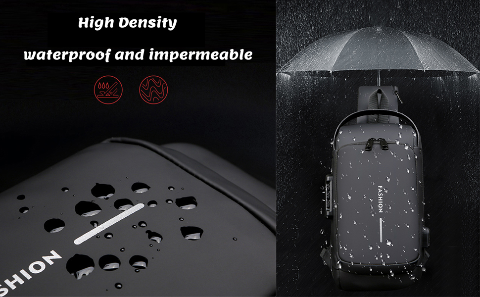 Waterproof and water-resistant fabric of ANVOS DR-172 Anti-Theft Sling Bag protecting gadgets from rain