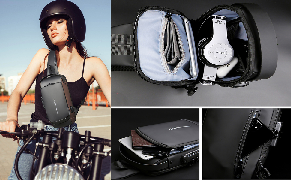 Items that fit inside the ANVOS ANV-DR-172 multipurpose sling bag like mobile, wallet, power bank, and keys